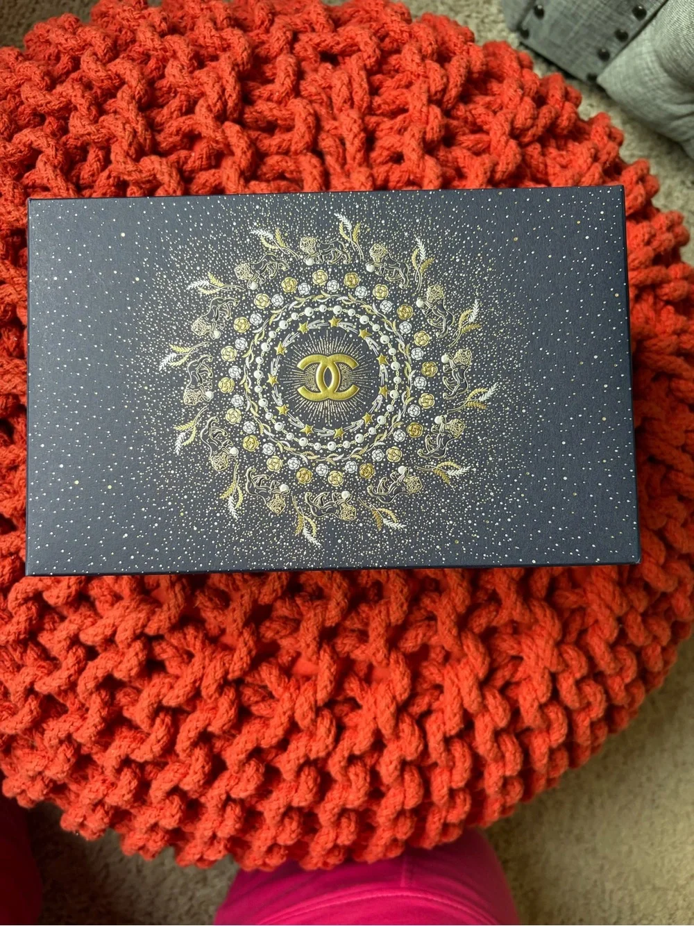 CHANEL Navy Tweed Cosmetic Pouch | Gold Logo & Camellia Charm | NIB - Pouch Only